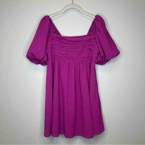 Abercrombie & Fitch Magenta Emerson Textured Puff Sleeve Mini Dress Women’s MP - Picture 3 of 11